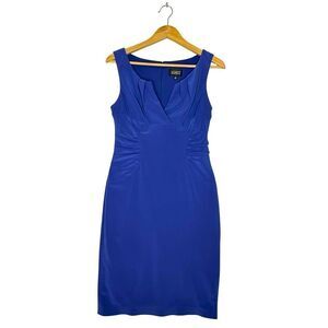 ADRIANNA PAPELL Cornflower Blue Ruched Pleated Dress Sheath Cocktail Size 6
